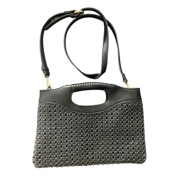 Anthropologie Handbags - Anthropologie Morgan woven black crossbody bag purse handle top boho
